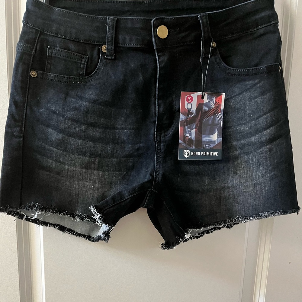 Born Primitive NWT Black Flex Stretch Denim Shorts Sz Lg